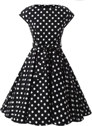 1950s Dresses for Women Vintage Sleeveless Floral/Polka Dot Swing A Line Midi Summer Dress Cocktail Party Prom Gown