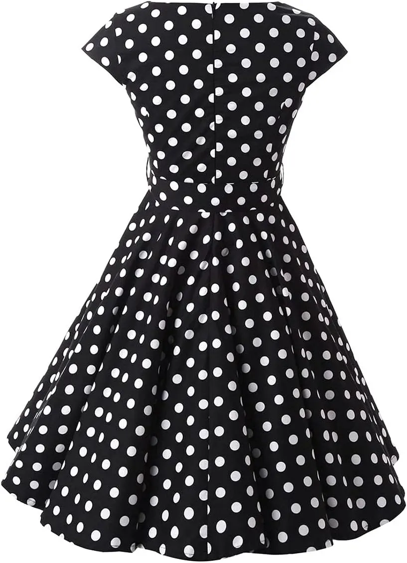 1950s Dresses for Women Vintage Sleeveless Floral/Polka Dot Swing A Line Midi Summer Dress Cocktail Party Prom Gown