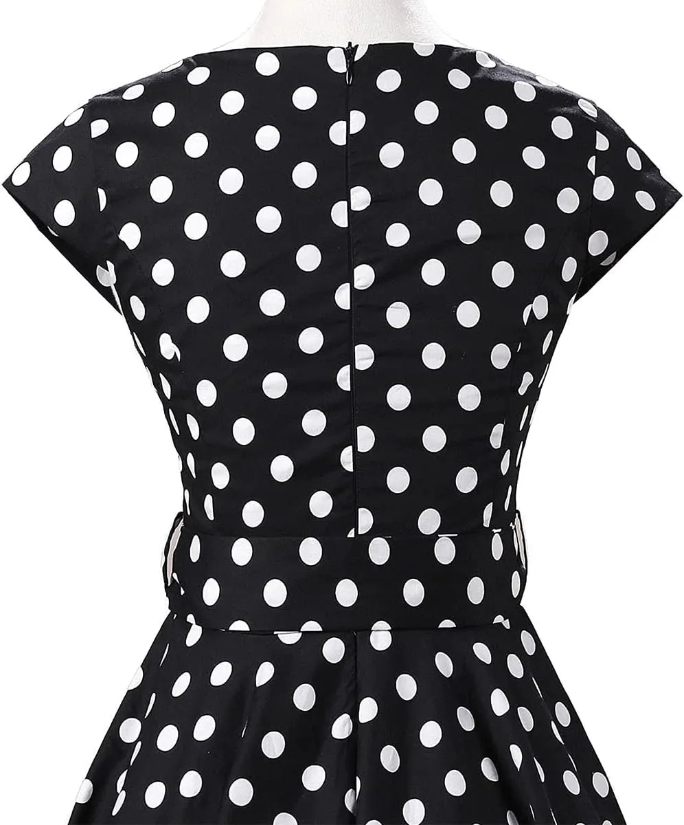 1950s Dresses for Women Vintage Sleeveless Floral/Polka Dot Swing A Line Midi Summer Dress Cocktail Party Prom Gown