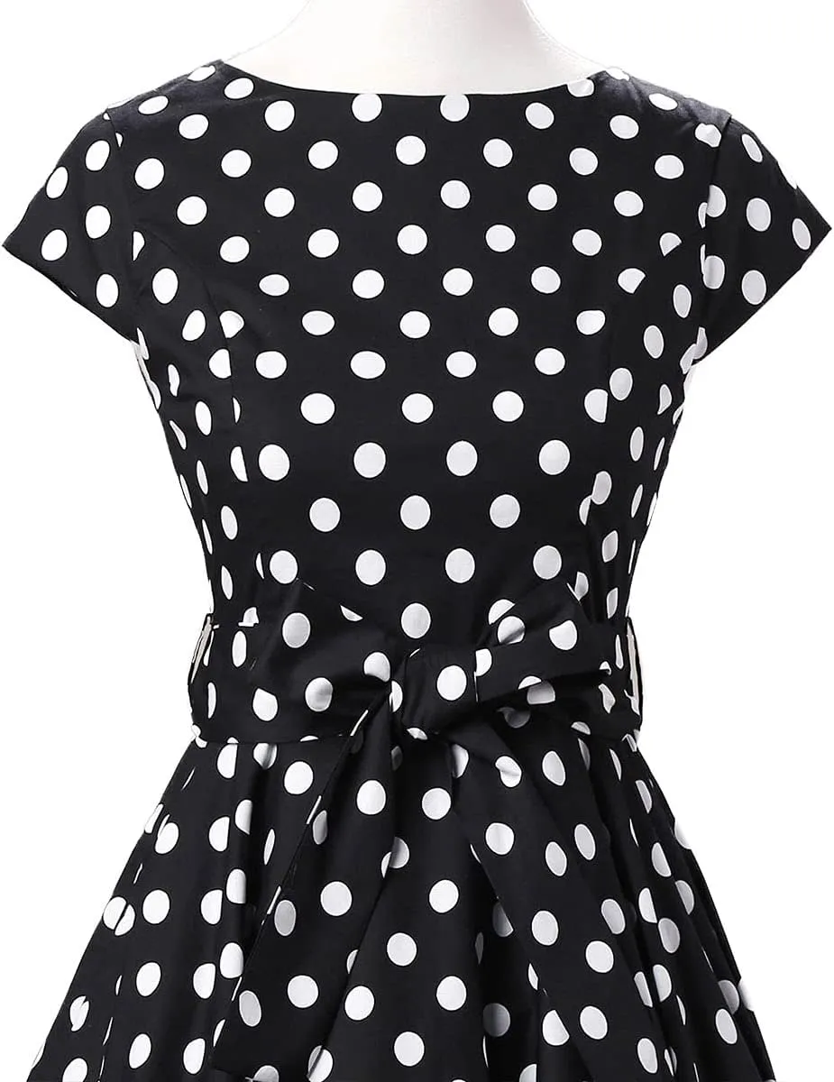 1950s Dresses for Women Vintage Sleeveless Floral/Polka Dot Swing A Line Midi Summer Dress Cocktail Party Prom Gown