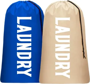 2 Pack Large Travel Laundry Bag, Dirty Clothes Travel Bag with Drawstring, Heavy Duty Laundry Bag for Dorm Camp Traveling, Fit a Laundry Hamper for Students College, Khaki Blue