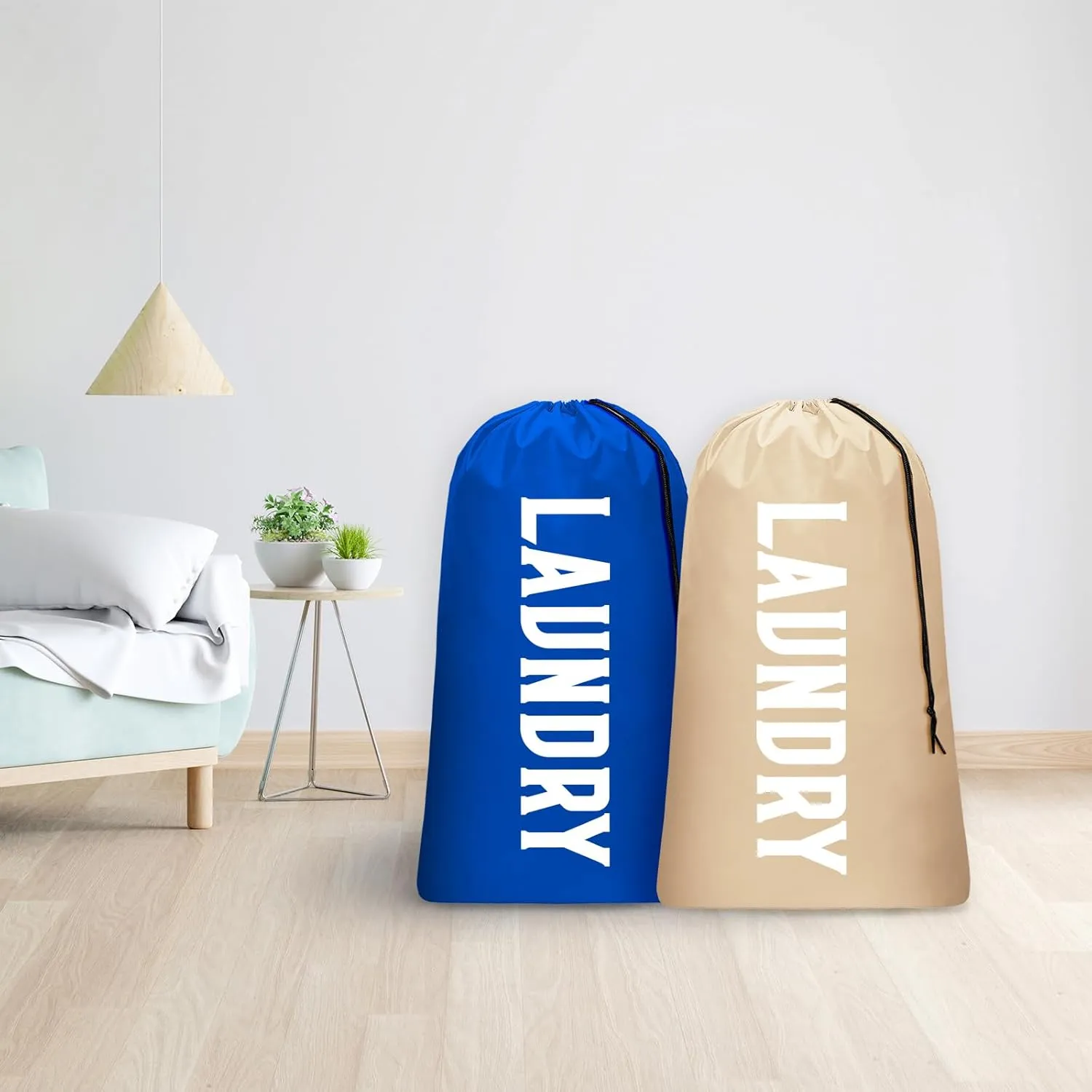 2 Pack Large Travel Laundry Bag, Dirty Clothes Travel Bag with Drawstring, Heavy Duty Laundry Bag for Dorm Camp Traveling, Fit a Laundry Hamper for Students College, Khaki Blue