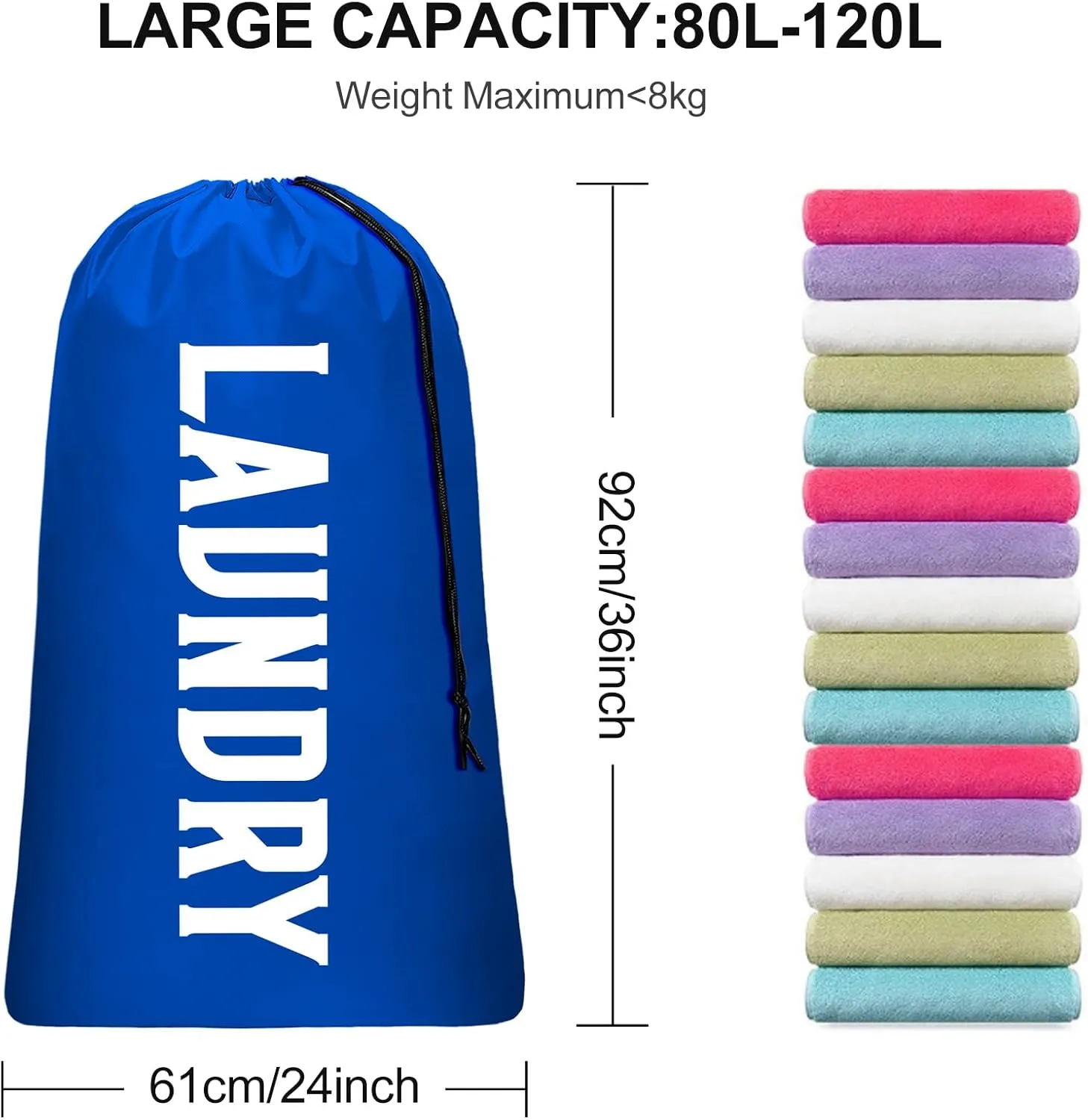 2 Pack Large Travel Laundry Bag, Dirty Clothes Travel Bag with Drawstring, Heavy Duty Laundry Bag for Dorm Camp Traveling, Fit a Laundry Hamper for Students College, Khaki Blue