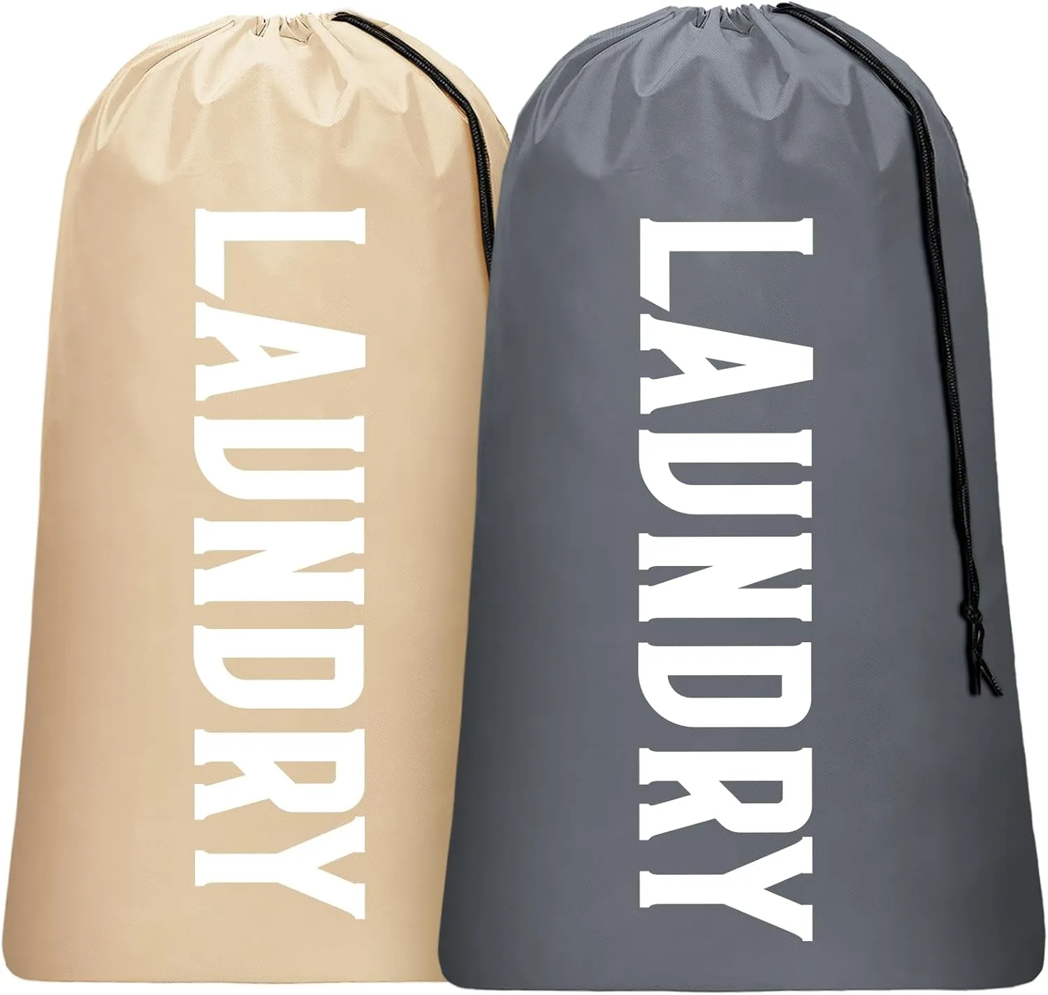 2 Pack Large Travel Laundry Bag, Dirty Clothes Travel Bag with Drawstring, Heavy Duty Laundry Bag for Dorm Camp Traveling, Fit a Laundry Hamper for Students College, Khaki Grey