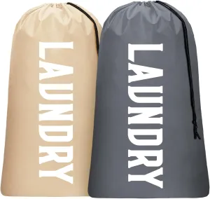 2 Pack Large Travel Laundry Bag, Dirty Clothes Travel Bag with Drawstring, Heavy Duty Laundry Bag for Dorm Camp Traveling, Fit a Laundry Hamper for Students College, Khaki Grey