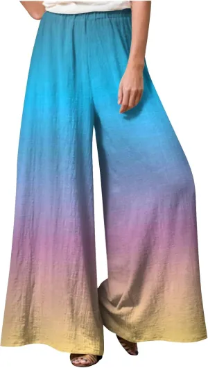 2025 Trendy Summer Flowy Gauze Pants That Look Like Skirts- Boho Linen Wide Leg Palazzo Drawstring Trousers