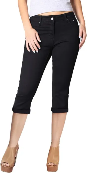 2LUV Women's Stretchy 5 Pocket Skinny Mid Rise Capri Ripped Denim Jeans
