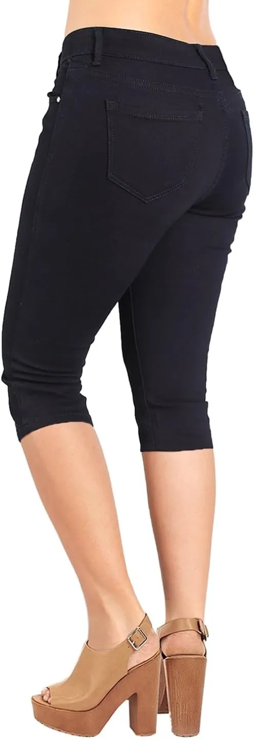 2LUV Women's Stretchy 5 Pocket Skinny Mid Rise Capri Ripped Denim Jeans