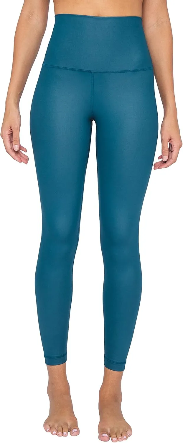 90 Degree By Reflex Womens High Waist High Shine Faux Leather Disco Ankle Leggings