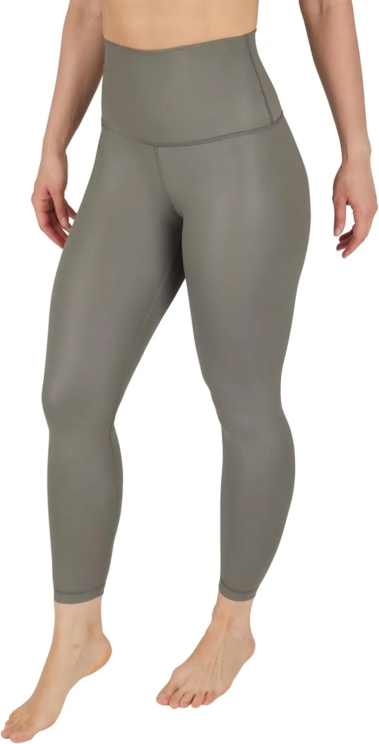 90 Degree By Reflex Womens High Waist High Shine Faux Leather Disco Ankle Leggings