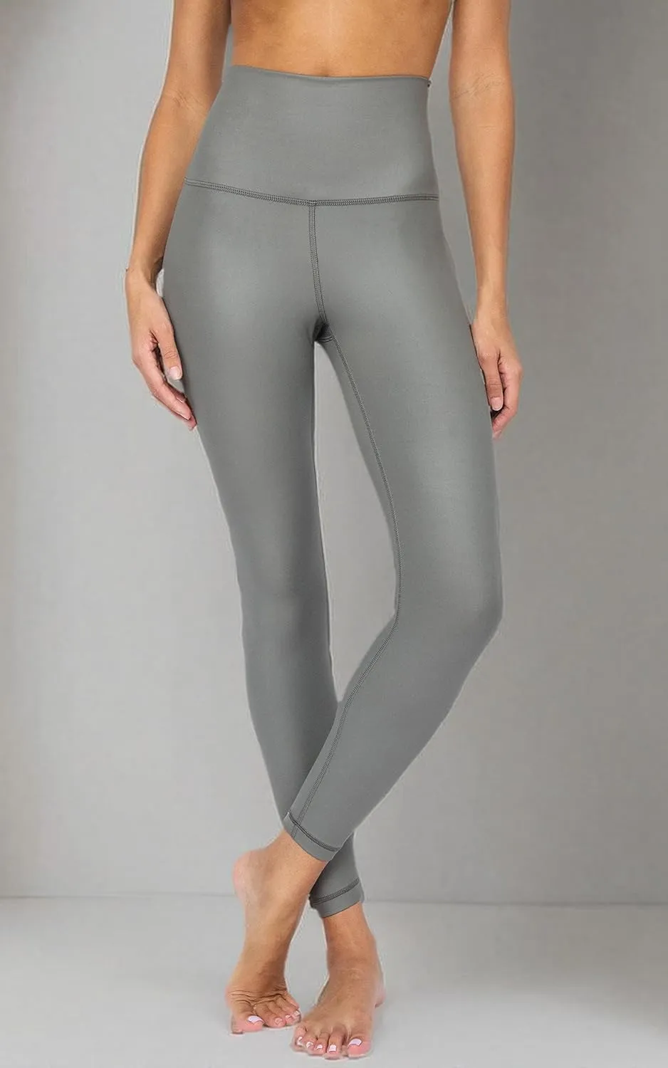 90 Degree By Reflex Womens High Waist High Shine Faux Leather Disco Ankle Leggings