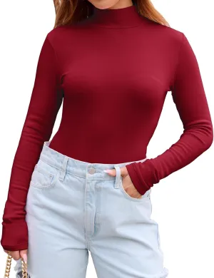Abardsion Women's Long Sleeve Mock Turtleneck Shirts 2025 Fleece Lined Base Layer Slim Fit Thermal Underwear Tops