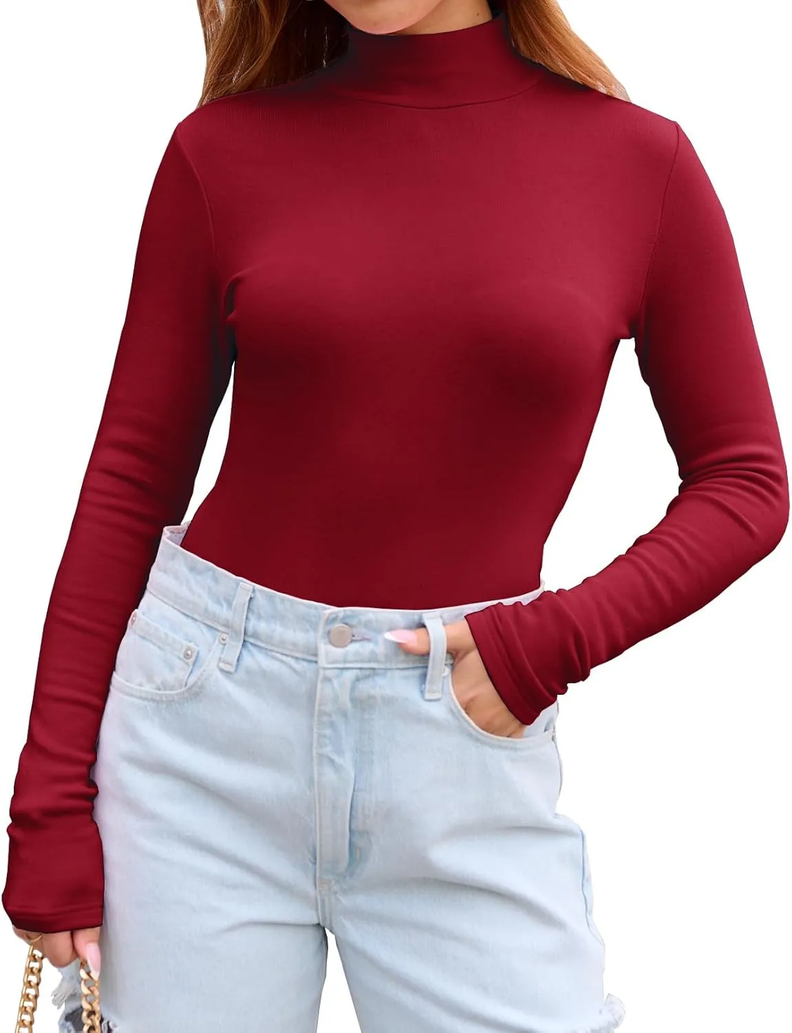 Abardsion Women's Long Sleeve Mock Turtleneck Shirts 2025 Fleece Lined Base Layer Slim Fit Thermal Underwear Tops