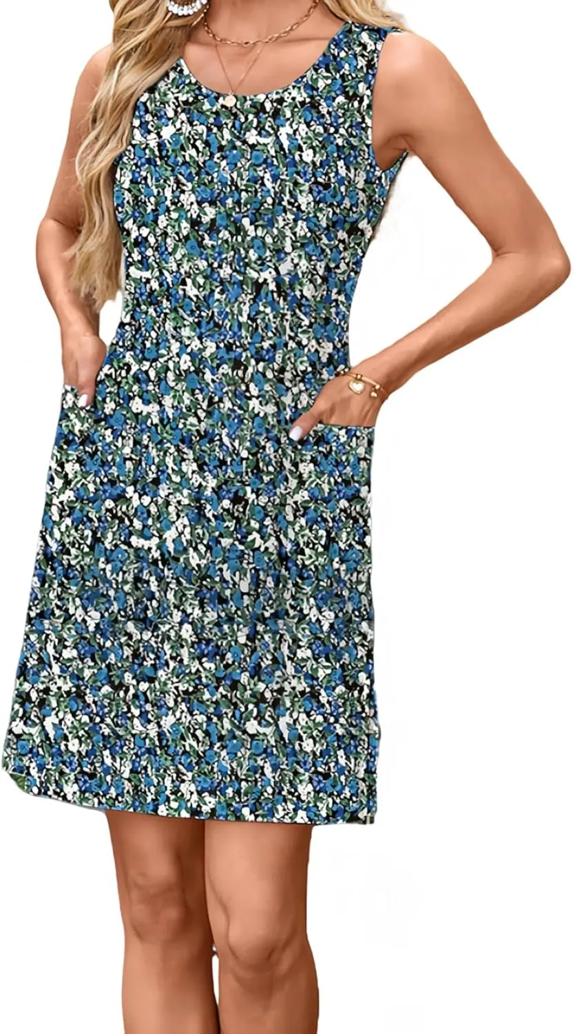 AELSON Women's Sleeveless Swimsuit Coverup 2025 Loose Beach Vacation Swimwear Cover Ups Summer Mini Dress Sundresses