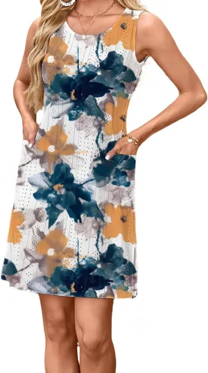 AELSON Women's Sleeveless Swimsuit Coverup 2025 Loose Beach Vacation Swimwear Cover Ups Summer Mini Dress Sundresses