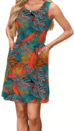 AELSON Women's Sleeveless Swimsuit Coverup 2025 Loose Beach Vacation Swimwear Cover Ups Summer Mini Dress Sundresses