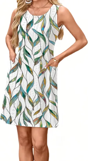 AELSON Women's Sleeveless Swimsuit Coverup 2025 Loose Beach Vacation Swimwear Cover Ups Summer Mini Dress Sundresses