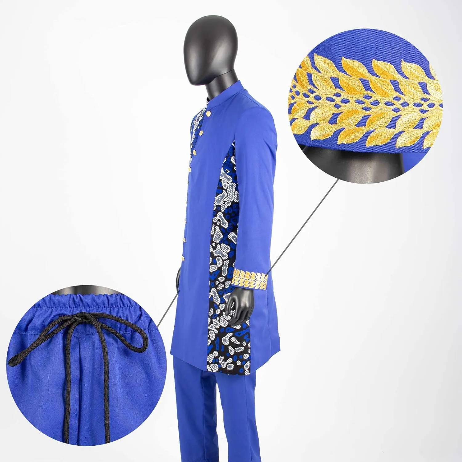 African Suit for Men Slim Fit Single Breasted Print Blazer and Pant 2 Piece Set Embroidery Wedding Attire