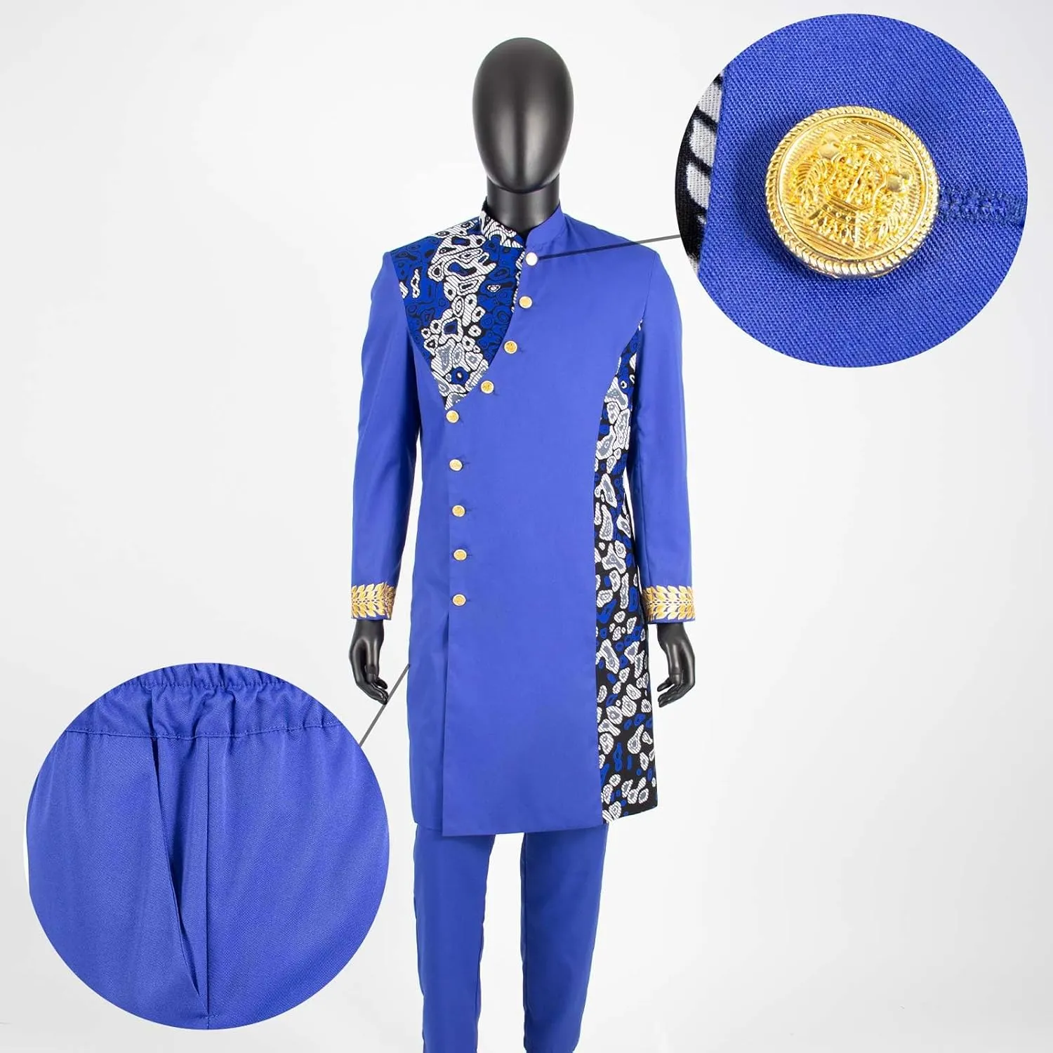 African Suit for Men Slim Fit Single Breasted Print Blazer and Pant 2 Piece Set Embroidery Wedding Attire
