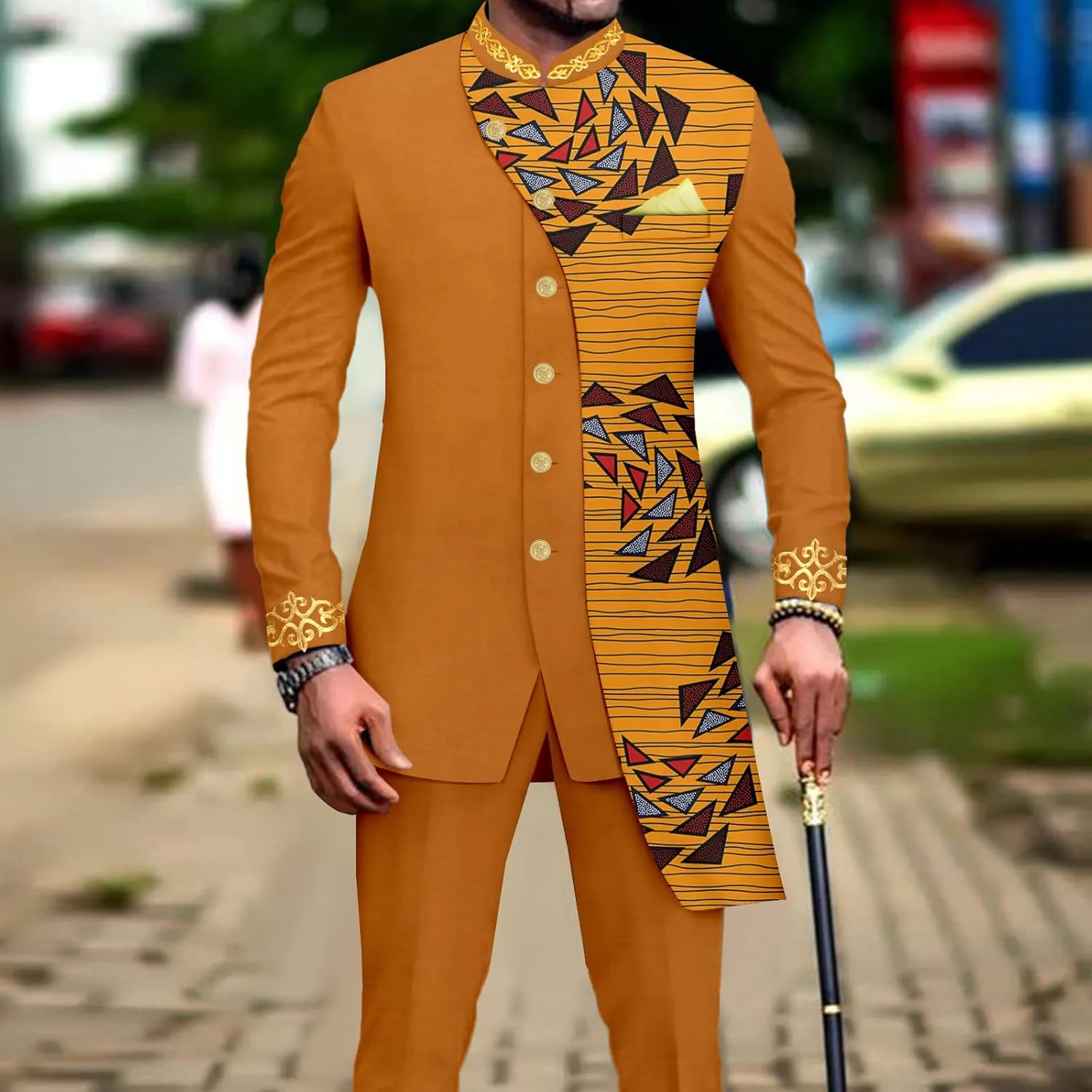 African Suits for Men Slim Fit Embroidery Single Breated Print Blazer and Pants Set Business Suit