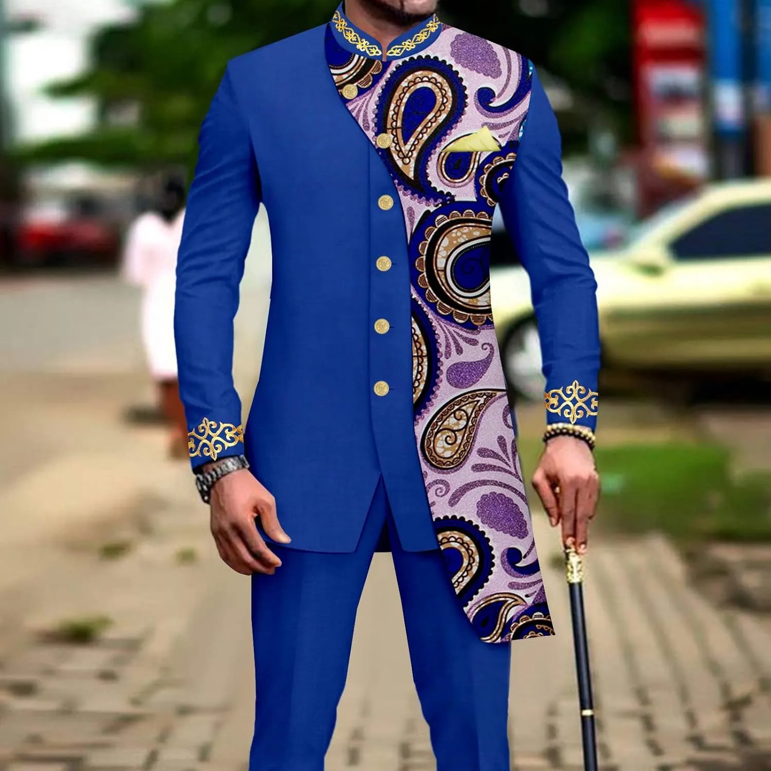 African Suits for Men Slim Fit Embroidery Single Breated Print Blazer and Pants Set Business Suit