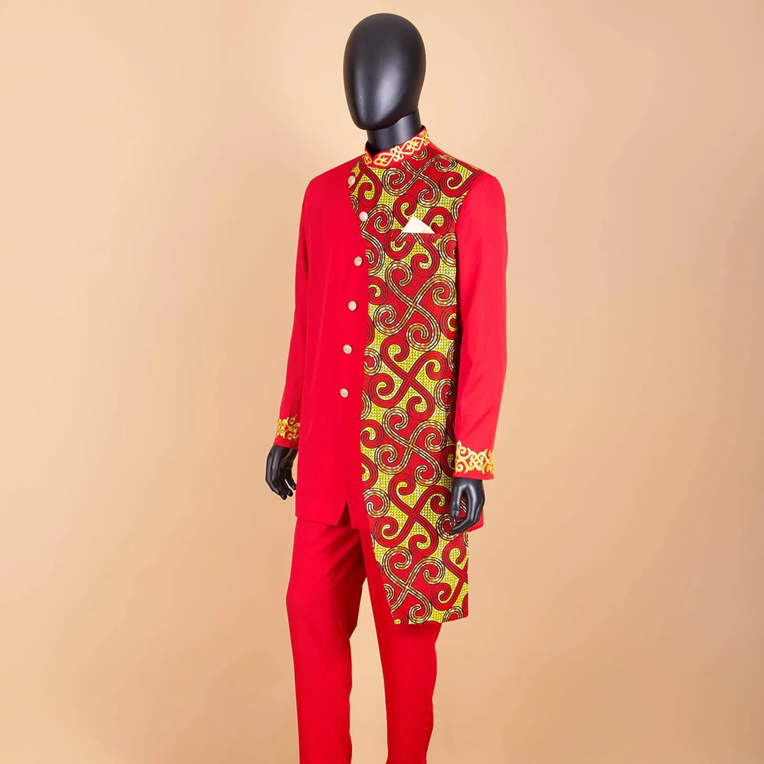 African Suits for Men Slim Fit Embroidery Single Breated Print Blazer and Pants Set Business Suit