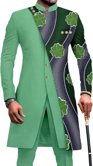 African Suits for Men Slim Fit Single Breasted Print Blazer and Pants Set Business Dress Suit