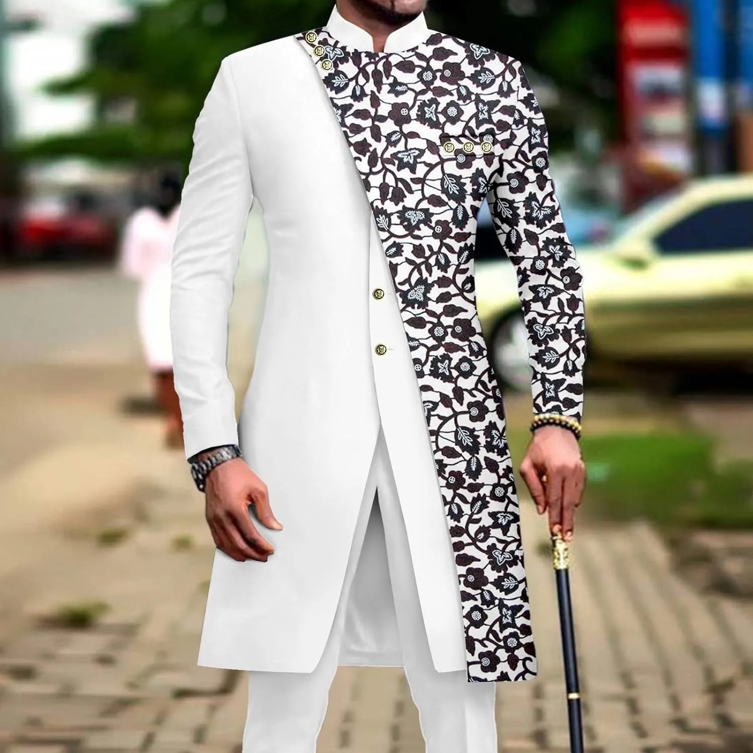 African Suits for Men Slim Fit Single Breasted Print Blazer and Pants Set Business Dress Suit
