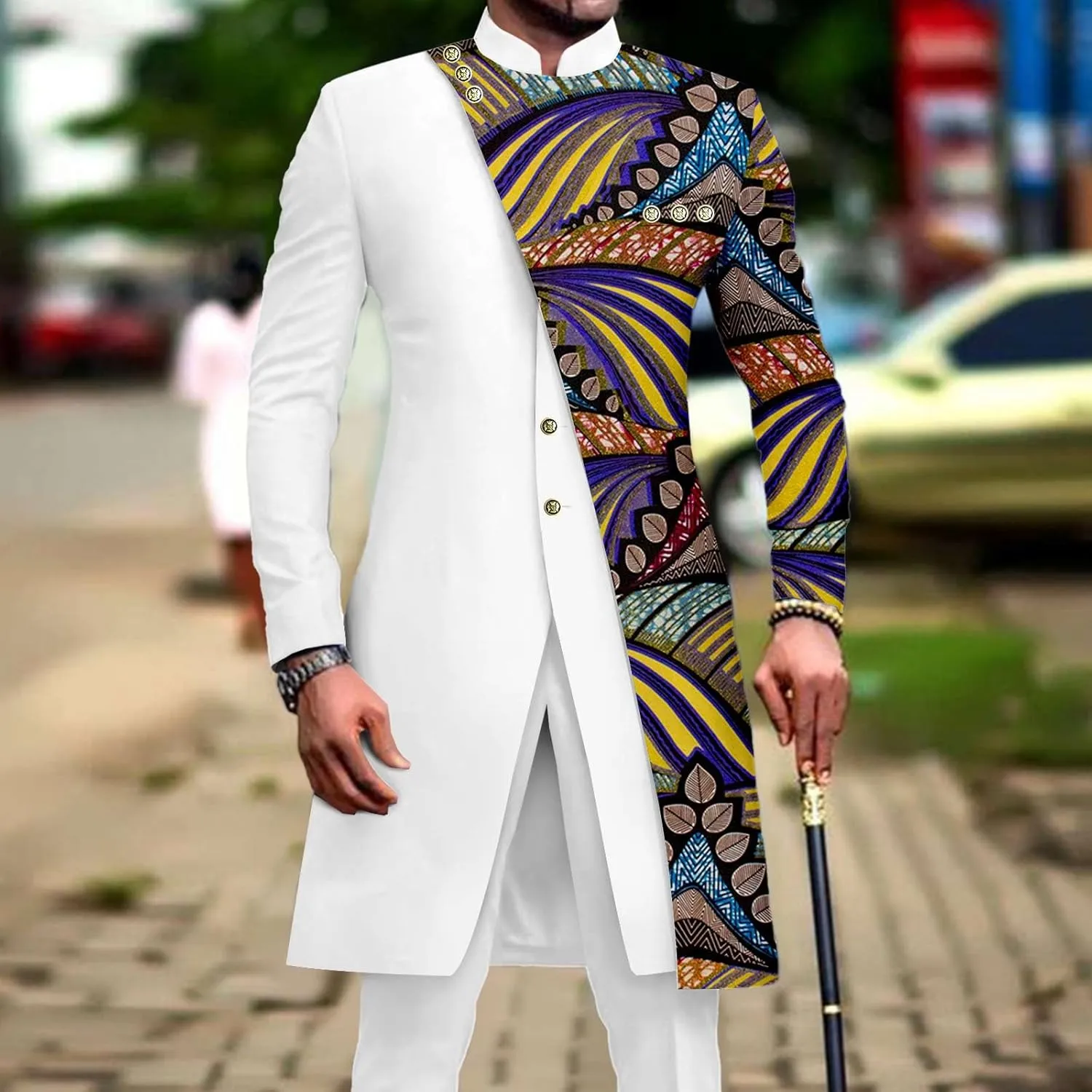African Suits for Men Slim Fit Single Breasted Print Blazer and Pants Set Business Dress Suit