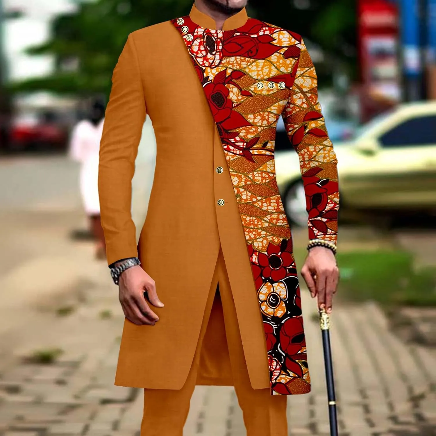 African Suits for Men Slim Fit Single Breasted Print Blazer and Pants Set Business Dress Suit