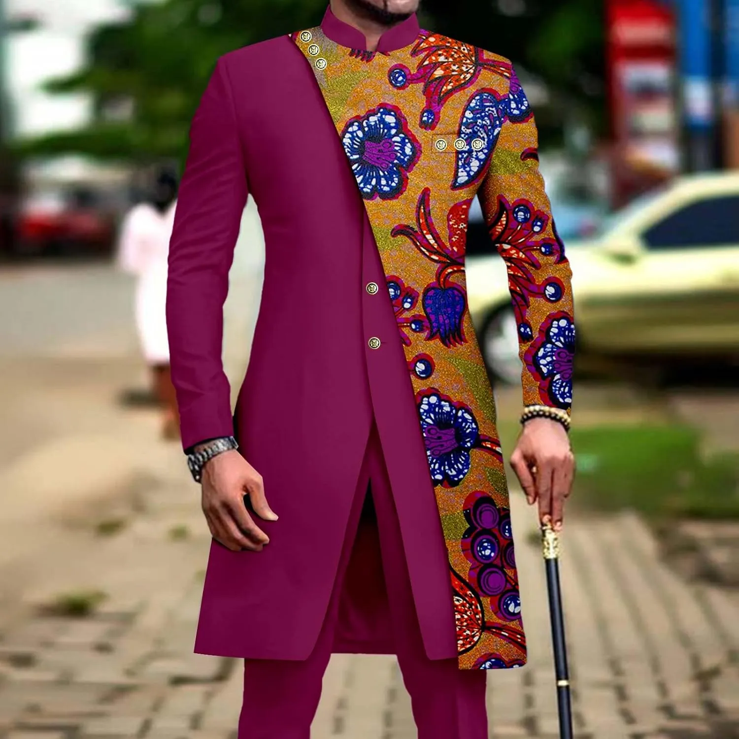 African Suits for Men Slim Fit Single Breasted Print Blazer and Pants Set Business Dress Suit