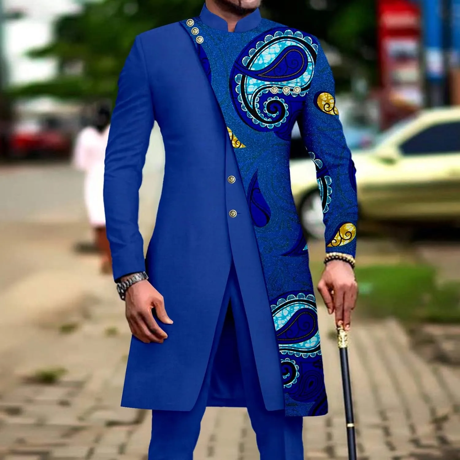 African Suits for Men Slim Fit Single Breasted Print Blazer and Pants Set Business Dress Suit
