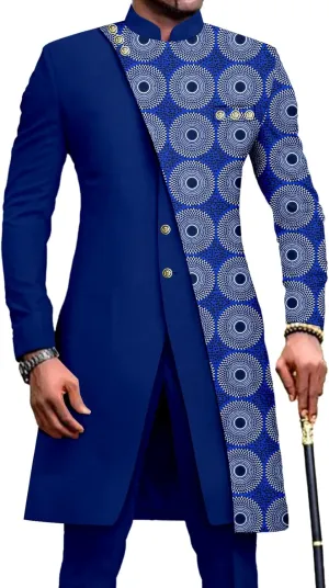 African Suits for Men Slim Fit Single Breasted Print Blazer and Pants Set Business Dress Suit