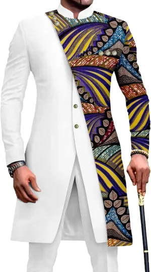African Suits for Men Slim Fit Single Breasted Print Blazer and Pants Set Business Dress Suit