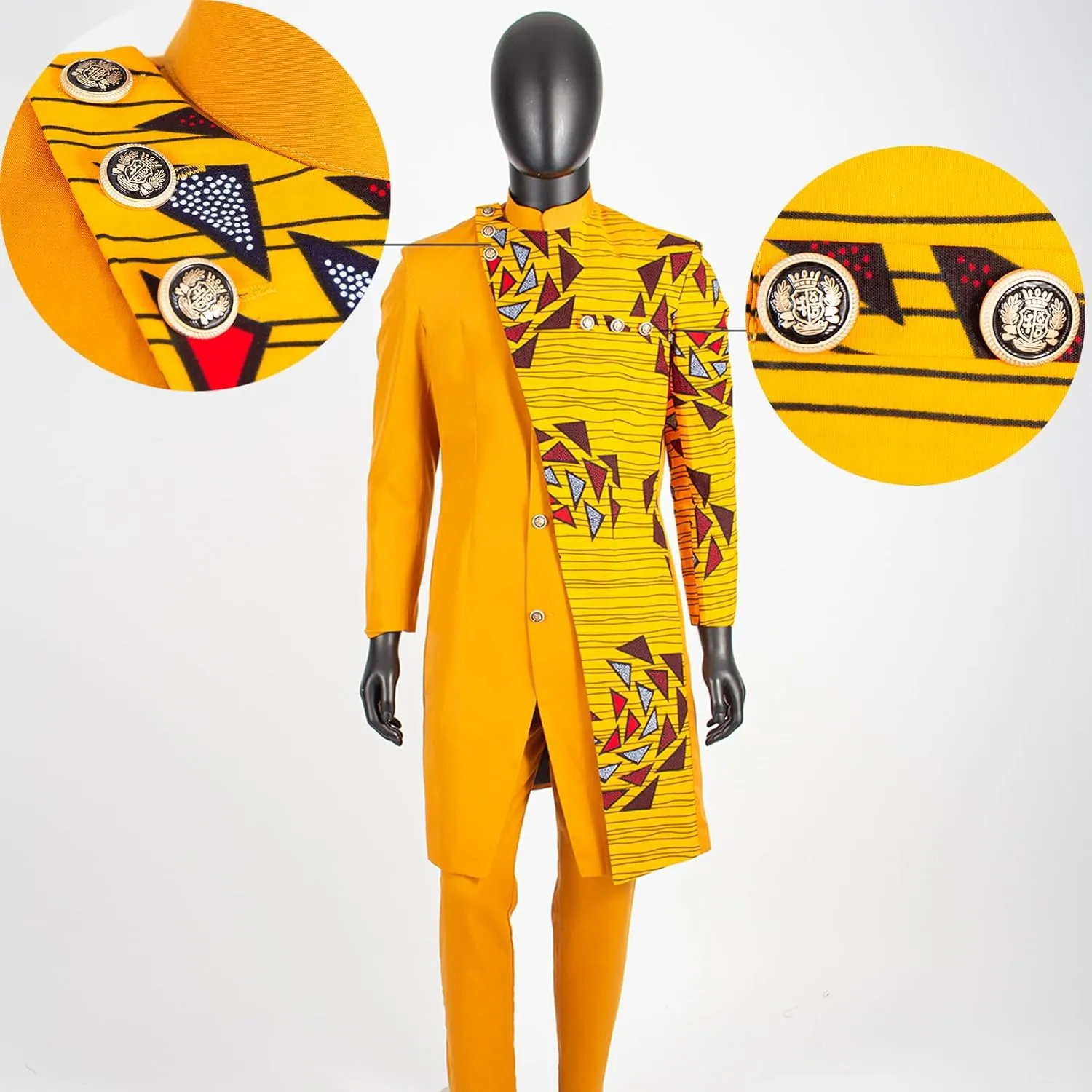 African Suits for Men Slim Fit Single Breasted Print Blazer and Pants Set Business Dress Suit