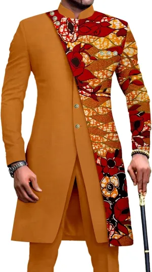 African Suits for Men Slim Fit Single Breasted Print Blazer and Pants Set Business Dress Suit