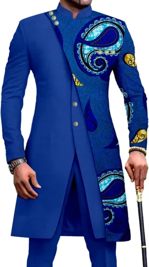 African Suits for Men Slim Fit Single Breasted Print Blazer and Pants Set Business Dress Suit