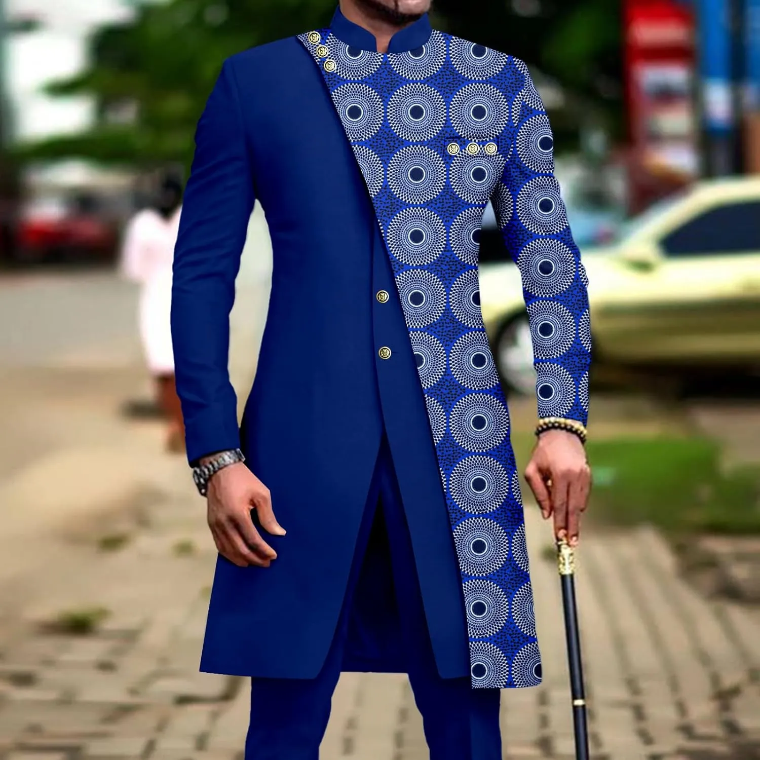 African Suits for Men Slim Fit Single Breasted Print Blazer and Pants Set Business Dress Suit