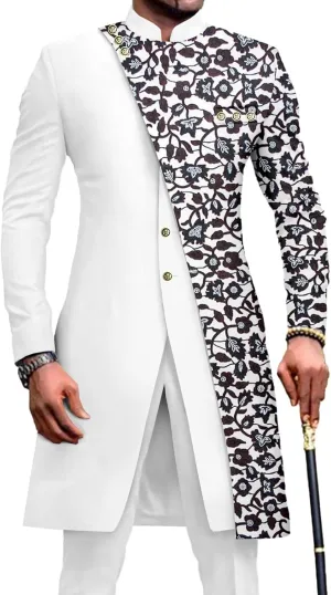 African Suits for Men Slim Fit Single Breasted Print Blazer and Pants Set Business Dress Suit