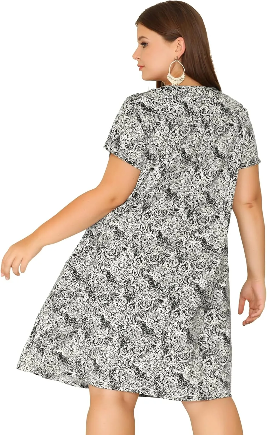 Agnes Orinda Plus Size Dresses for Women Short Sleeves Pleated Summer Beach Casual Loose Floral Dress