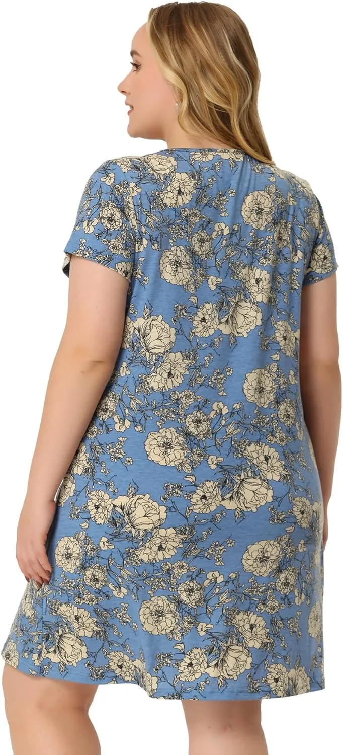 Agnes Orinda Plus Size Dresses for Women Short Sleeves Pleated Summer Beach Casual Loose Floral Dress