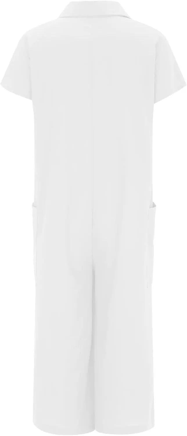 Akivide Wide Leg Jumpsuit for Women Casual Loose Linen Short Sleeve Button Down Plus Size Baggy Long Ropmer Pant with Pocket