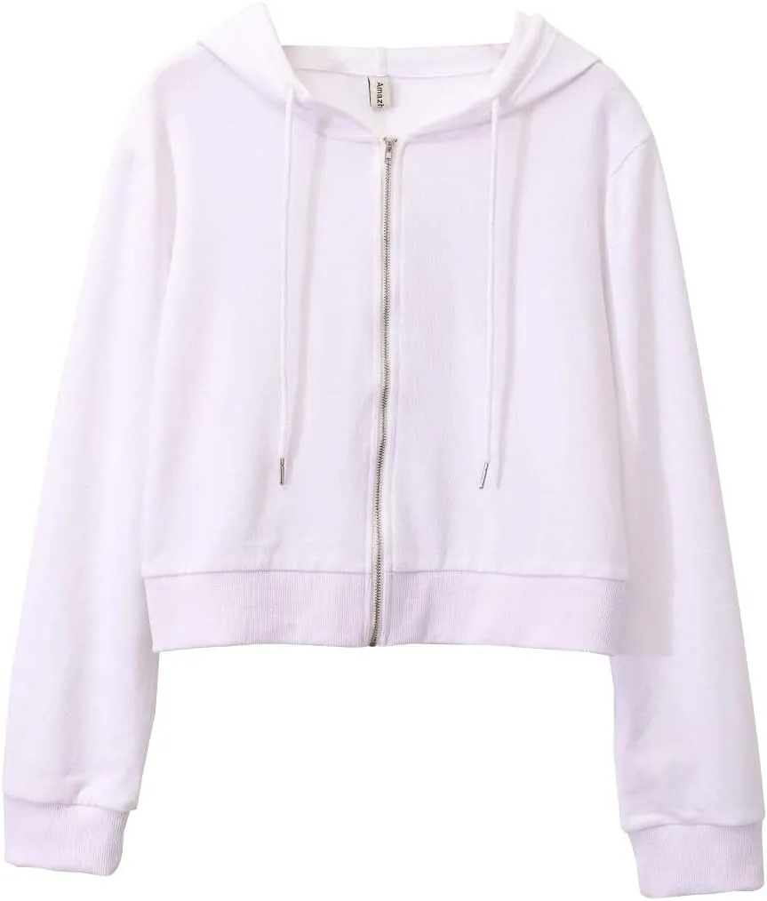 Amazhiyu Women's Cropped Zip up Hoodie Long Sleeves with Drawstring Hooded Cotton Crop Tops