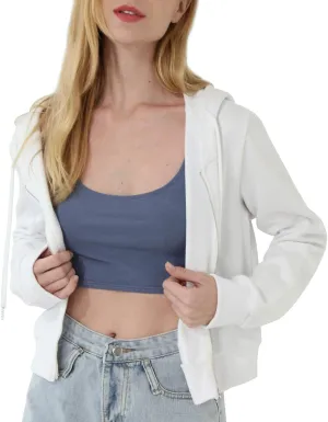 Amazhiyu Women's Cropped Zip up Hoodie Long Sleeves with Drawstring Hooded Cotton Crop Tops