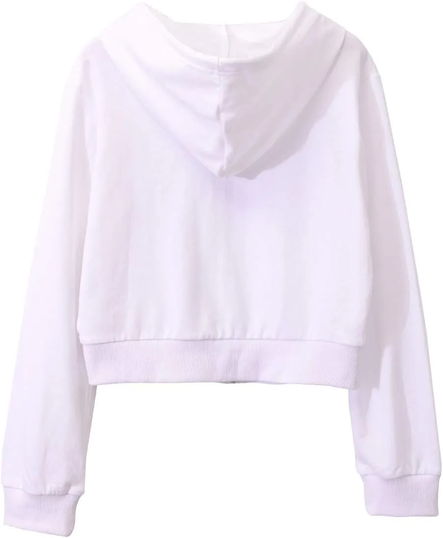 Amazhiyu Women's Cropped Zip up Hoodie Long Sleeves with Drawstring Hooded Cotton Crop Tops