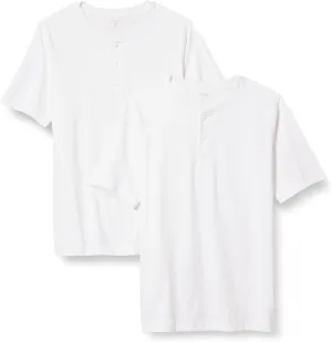 Amazon Essentials Men's Regular-Fit Short-Sleeve Cotton Henley T-Shirt, Pack of 2