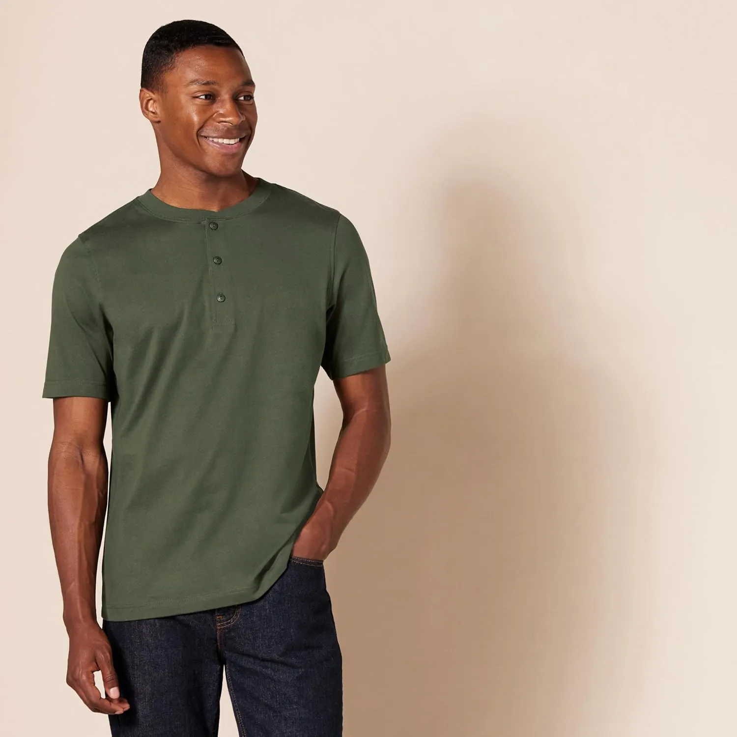 Amazon Essentials Men's Regular-Fit Short-Sleeve Cotton Henley T-Shirt, Pack of 2