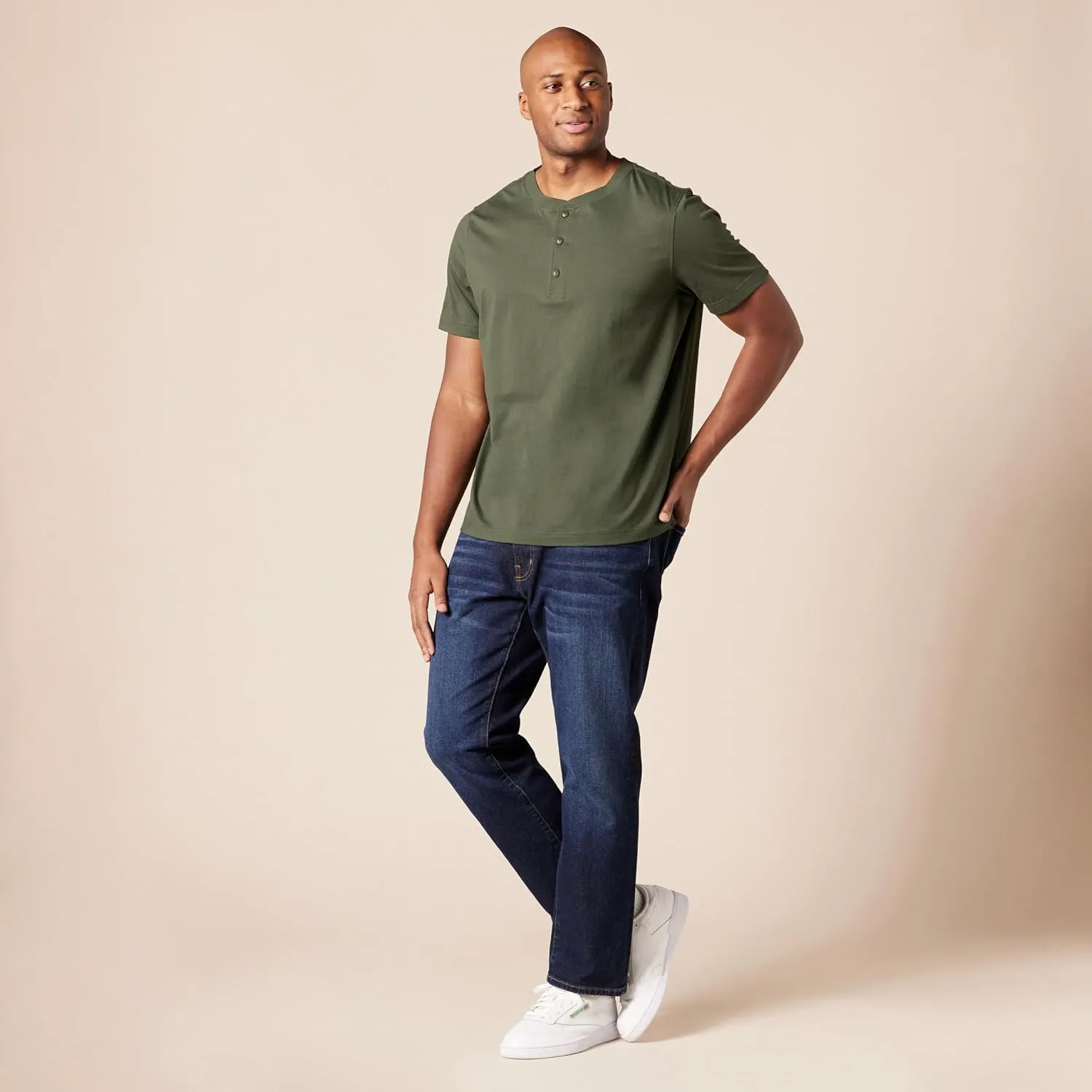 Amazon Essentials Men's Regular-Fit Short-Sleeve Cotton Henley T-Shirt, Pack of 2