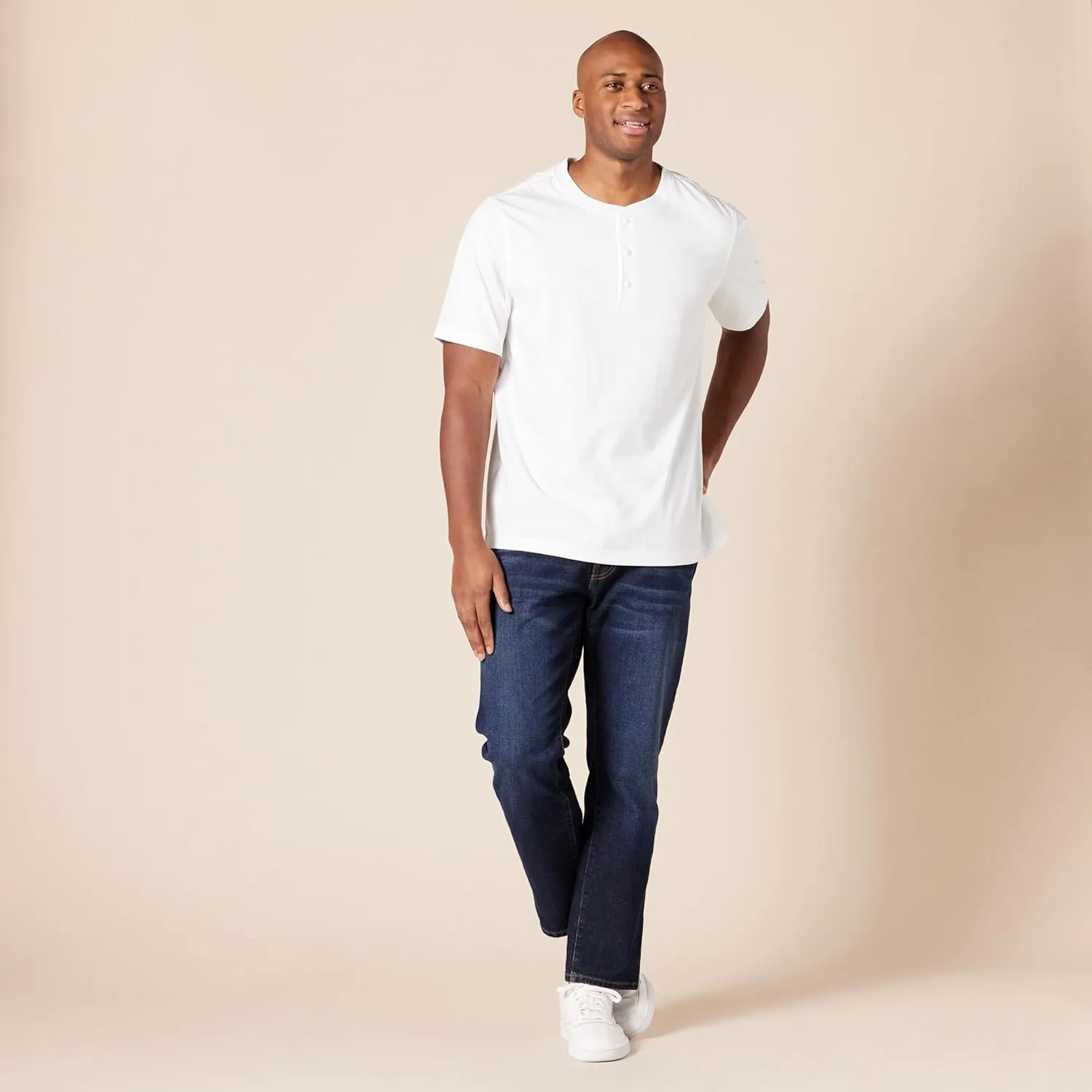 Amazon Essentials Men's Regular-Fit Short-Sleeve Cotton Henley T-Shirt, Pack of 2