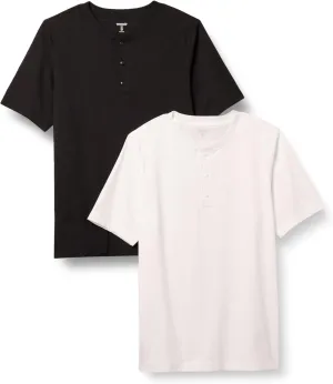 Amazon Essentials Men's Regular-Fit Short-Sleeve Cotton Henley T-Shirt, Pack of 2